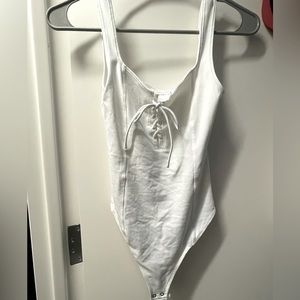 Lace up corset seamless fabric bodysuit with tags